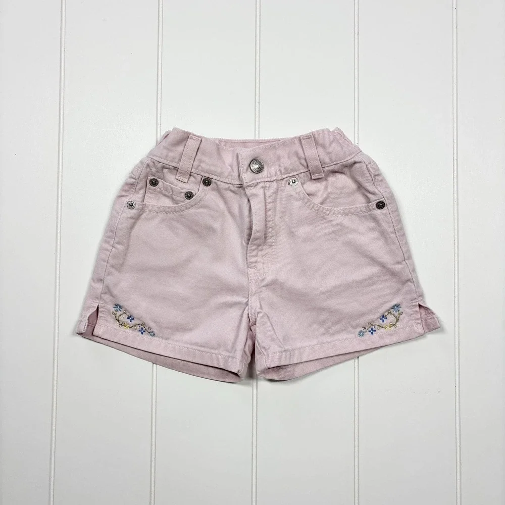 Vintage Little Levi's High‎ Waist Paper Bag Pink Embroidered Shorts, Size 4T